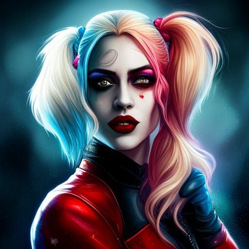 Harley Quinn Portrait in Graffiti Splash Art Style
