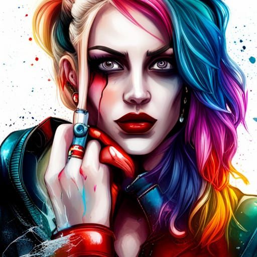 Harley Quinn Portrait in Graffiti Art Style