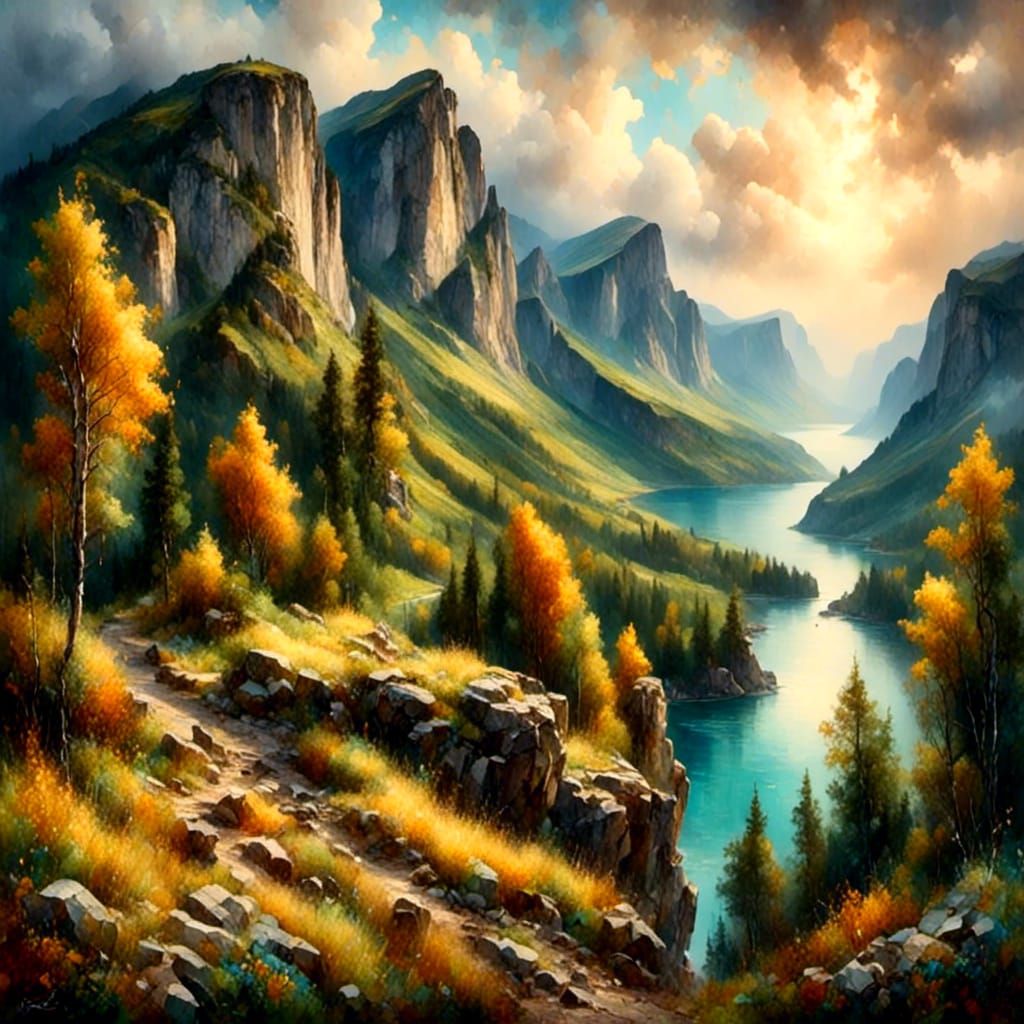 Dramatic Landscape Painting of Pulpit Rock in Oil