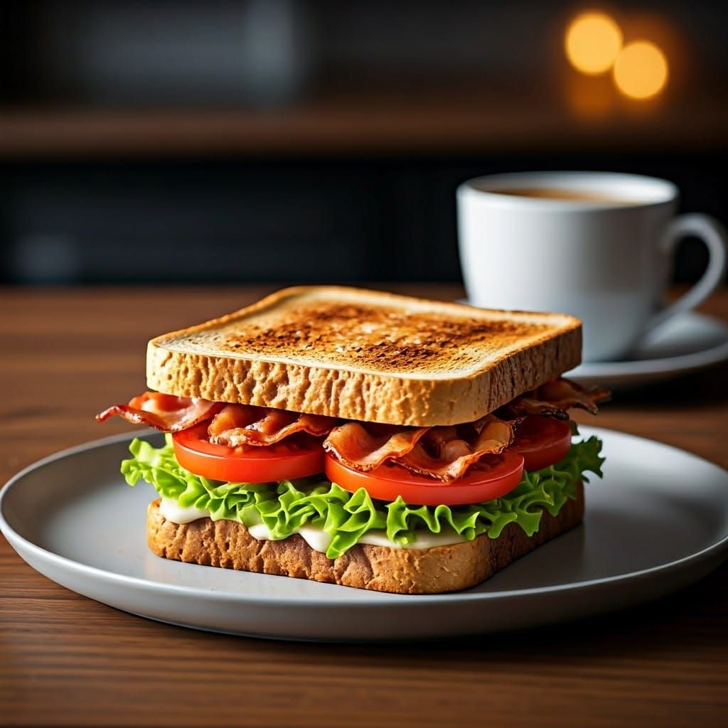 Crispy BLT Sandwich on Toast with Coffee