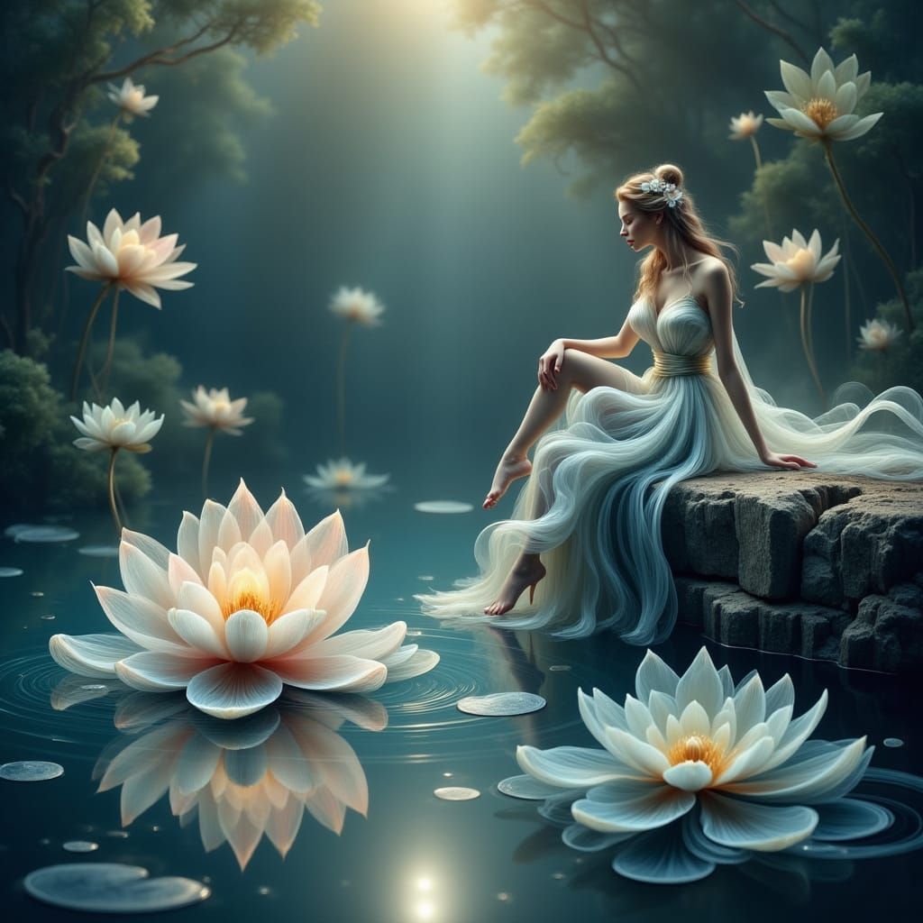 Ethereal Lotus Flower in a Pond of the Universe