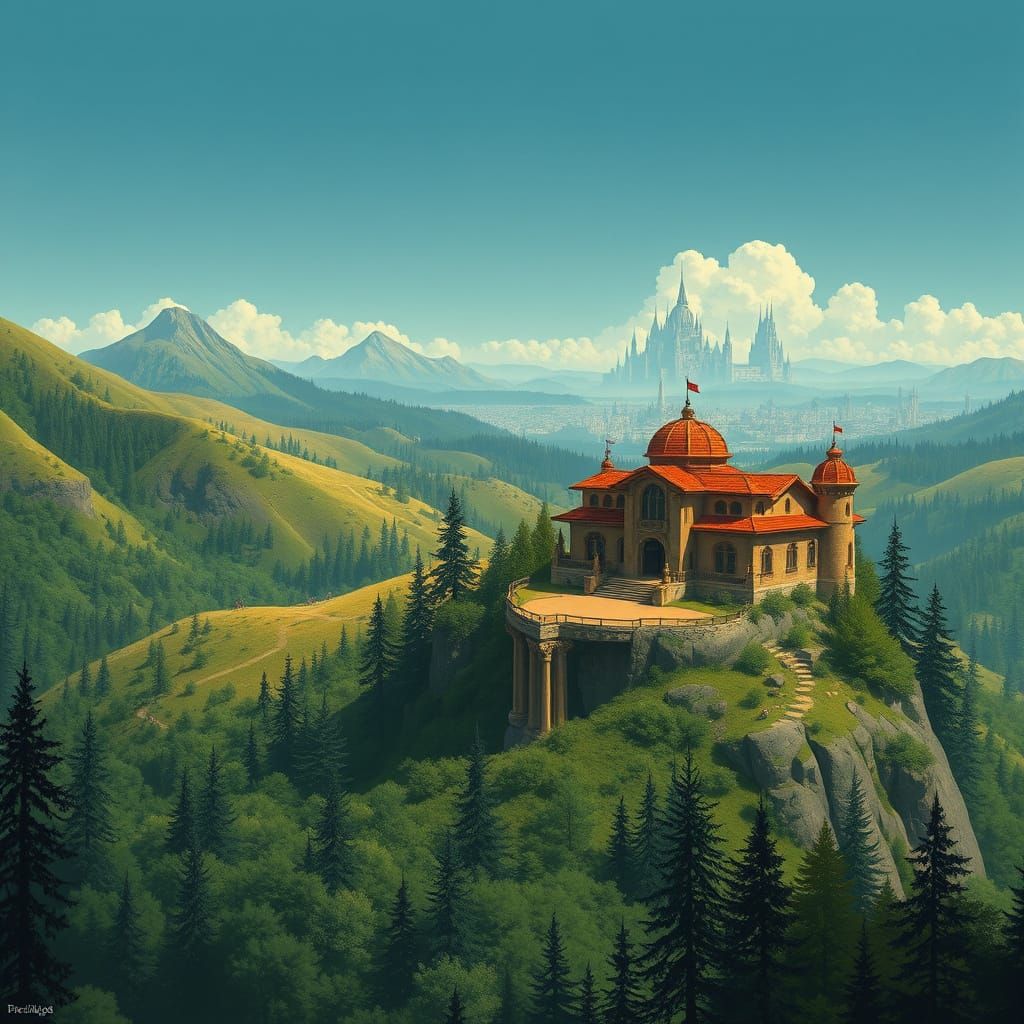 Caer Suvio Overlook in Retro-Futuristic Style