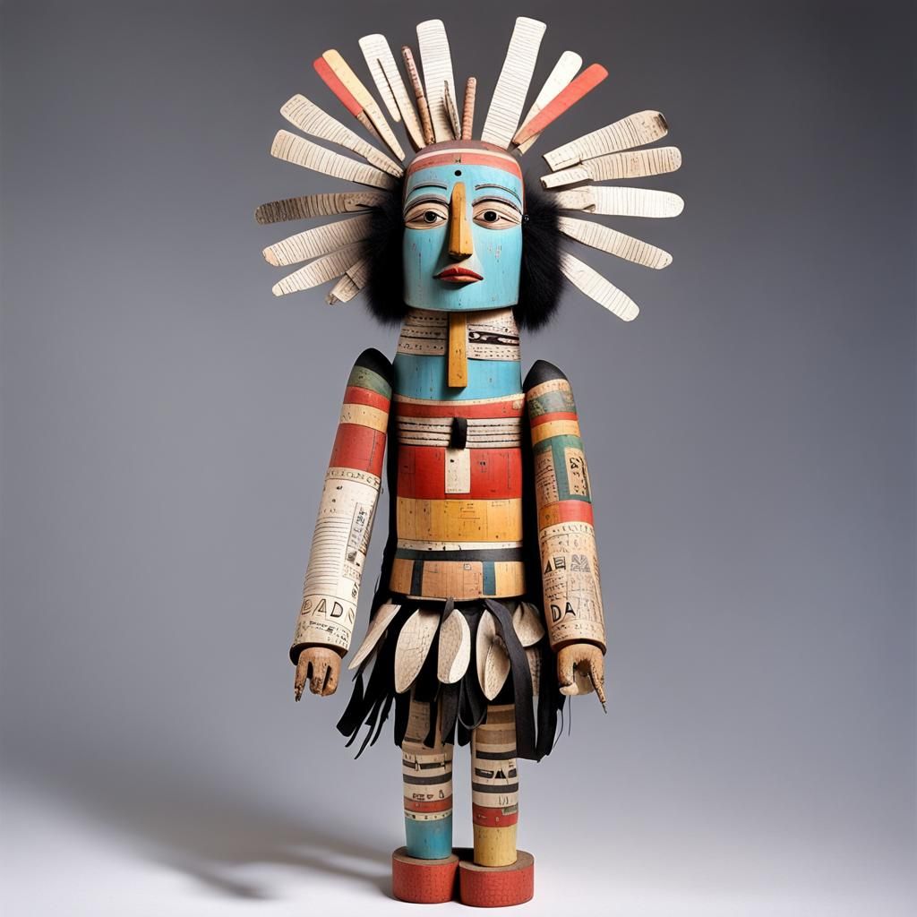 Dada-Inspired Kachina Doll with Newspaper Textures