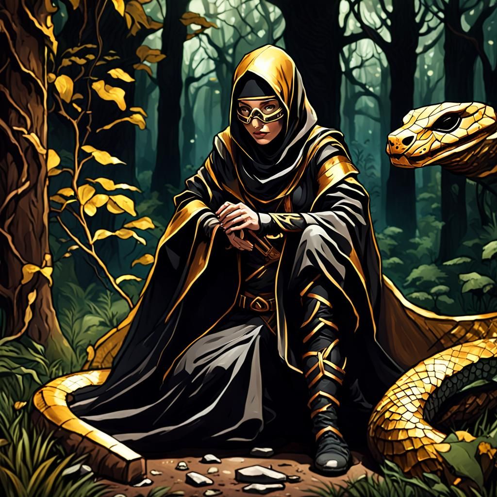 Female Rogue in Forest, Detailed Matte Painting