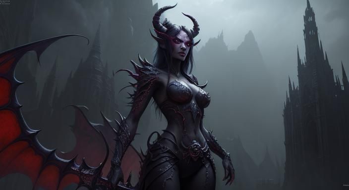 Detailed Demon Girl Fantasy Concept Art