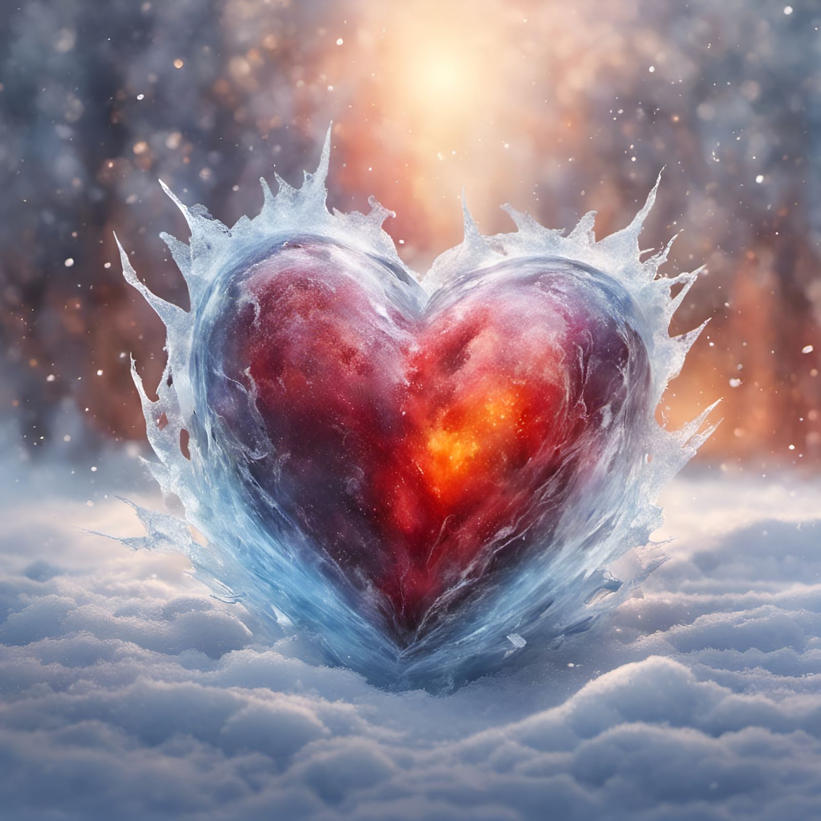Frozen Heart in Snowy Field: Impressionistic Hyperrealism