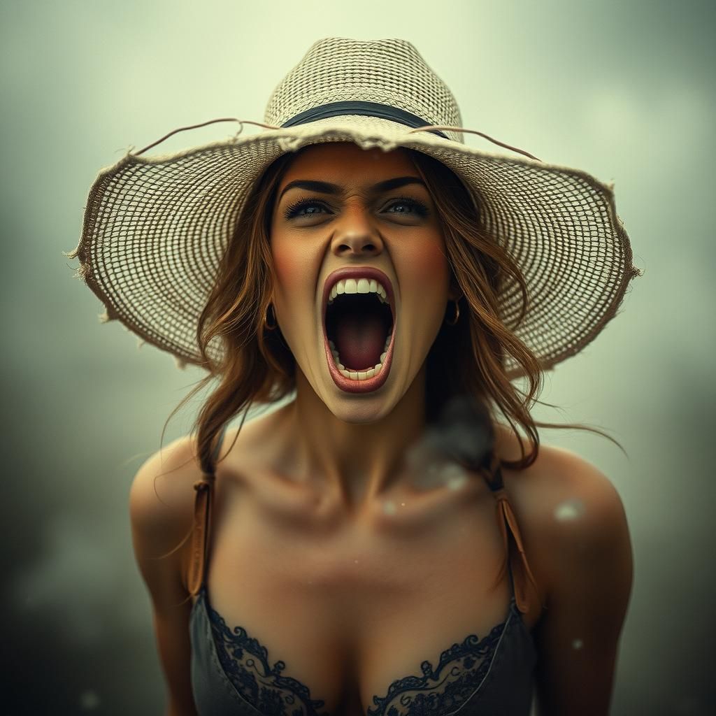 Moody Double Exposure of Screaming Woman