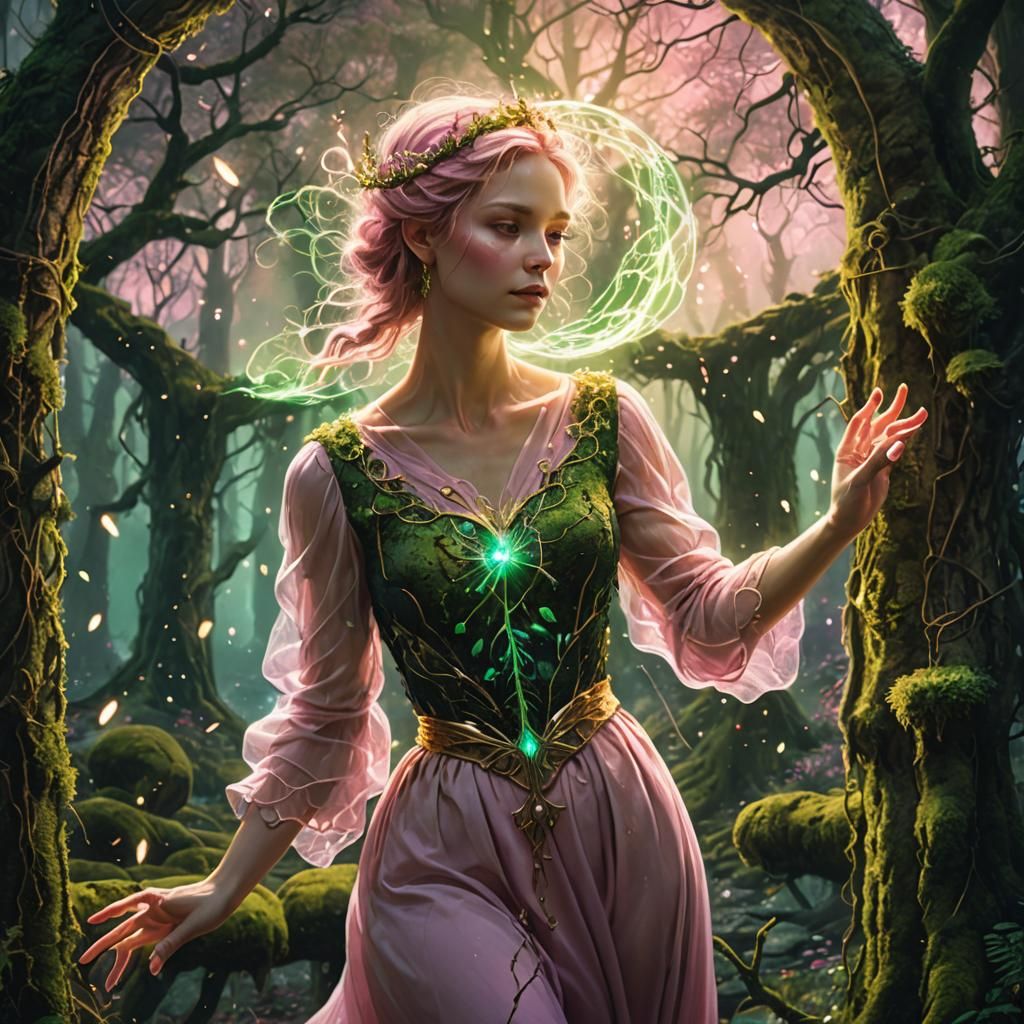 Magical Hands Conjuring Energy in Fantasy Forest