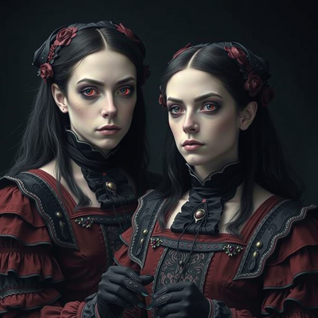 Crimson Twins in Victorian Gothic Style