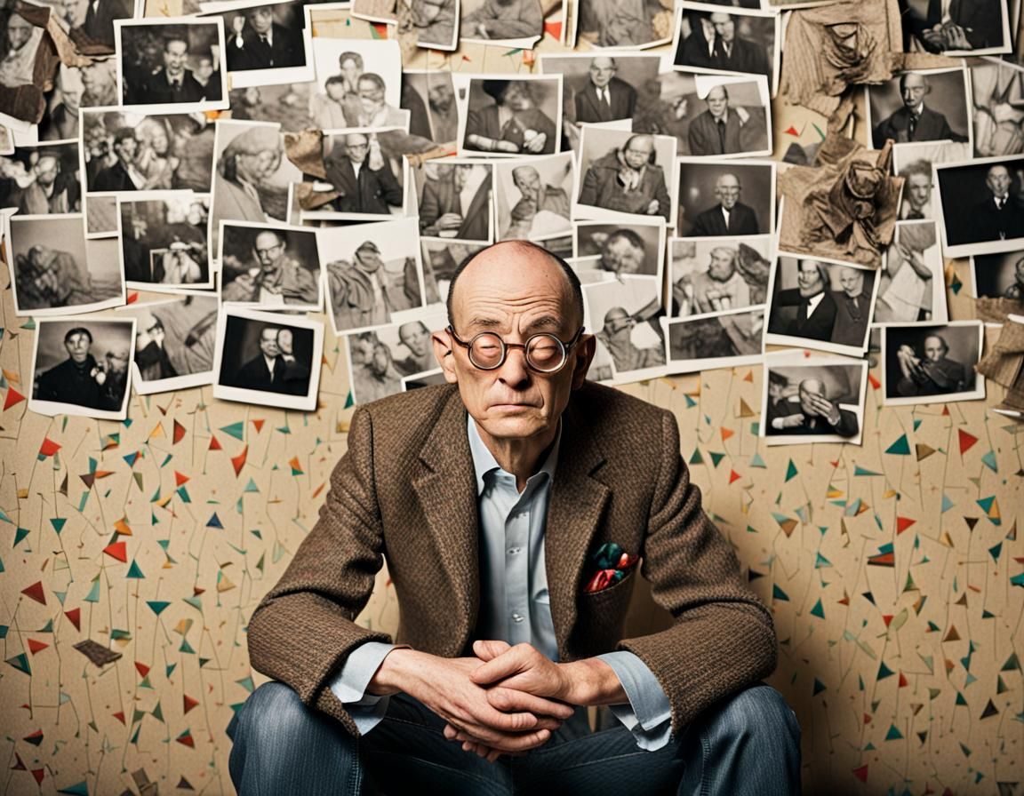 Sad Man Juxtaposed with Joyful Party Photos