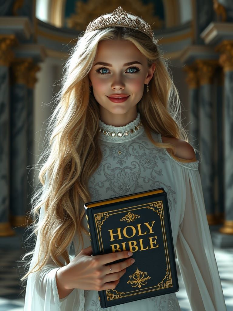 Regal Blonde Princess in Marble Palace