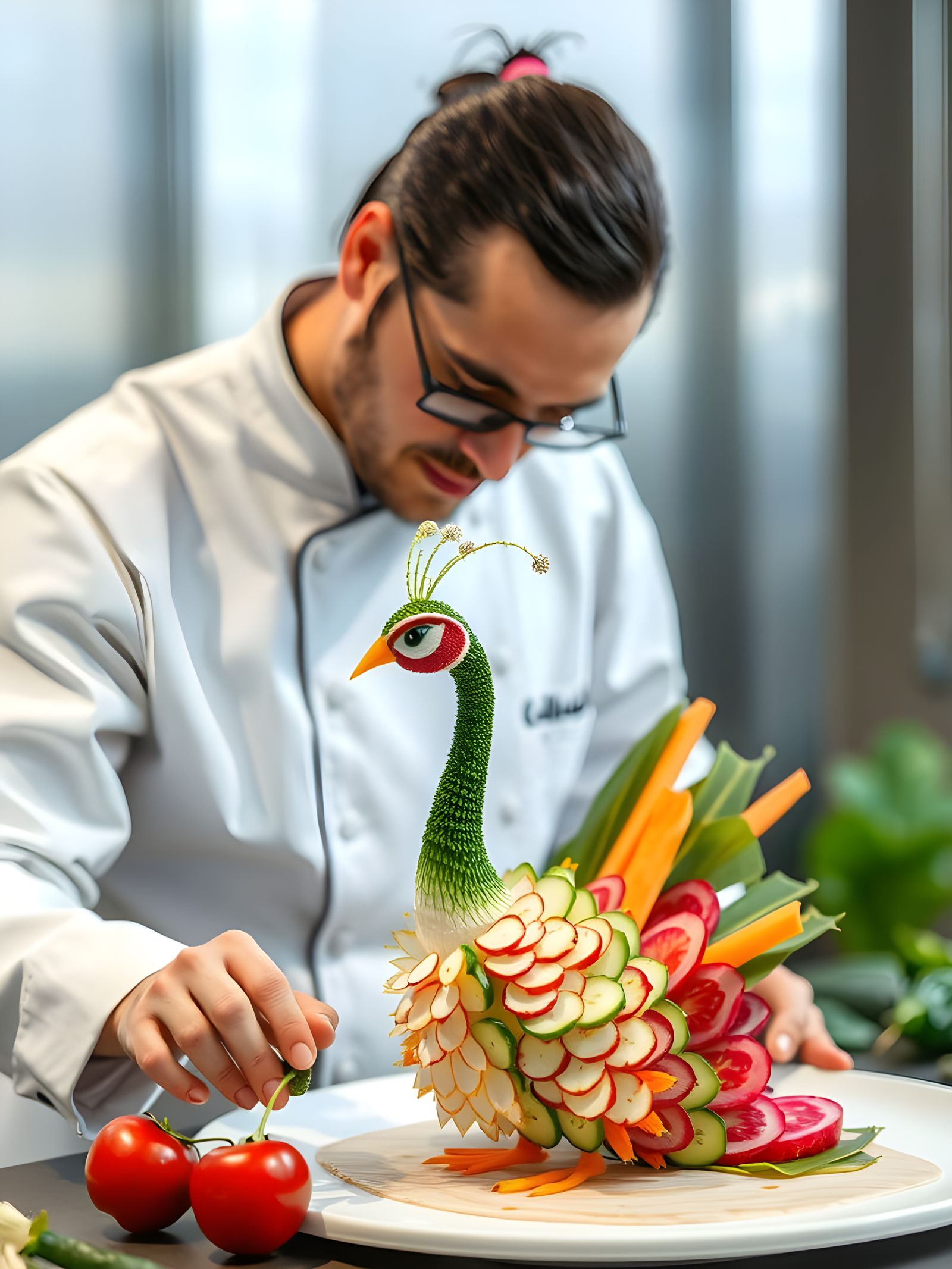 Vegetable Peacock: Culinary Artistry in Food Sculpture
