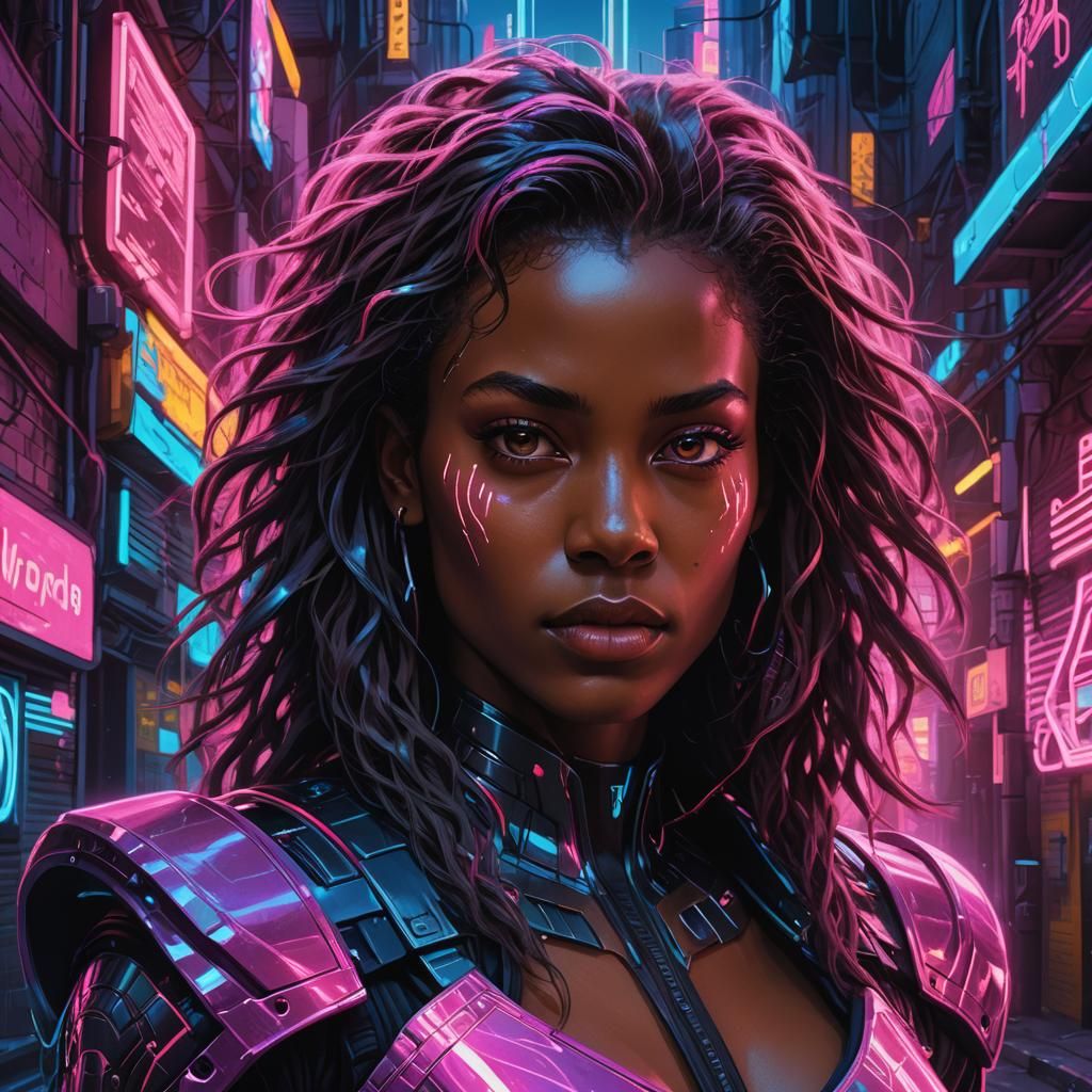 Cyberpunk Valkyrie Portrait with Neon Lights