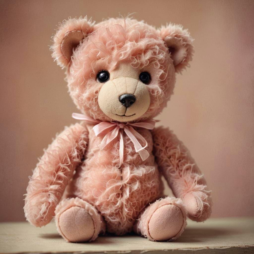 A tiny pink teddy bear