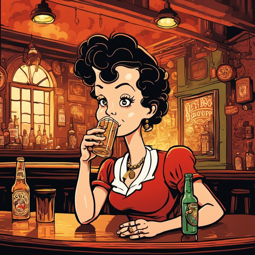 Betty Boop in a Nostalgic English Pub