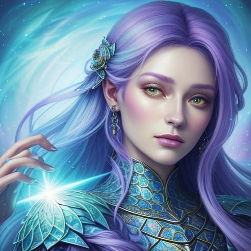 Woman Holding Scales in Vibrant Digital Art