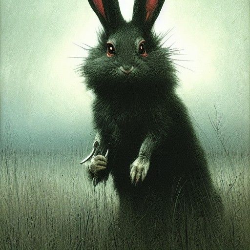 Evil Rabbit in Field: Horror Art Style