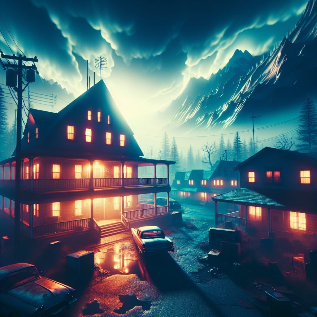 Eerie Motel Scene in 3D Video Game Style
