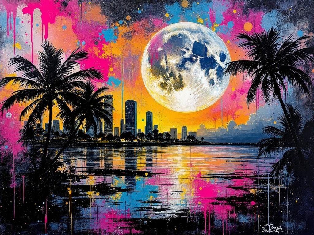 Moon Over Miami Graffiti Art in Polychromatic Style