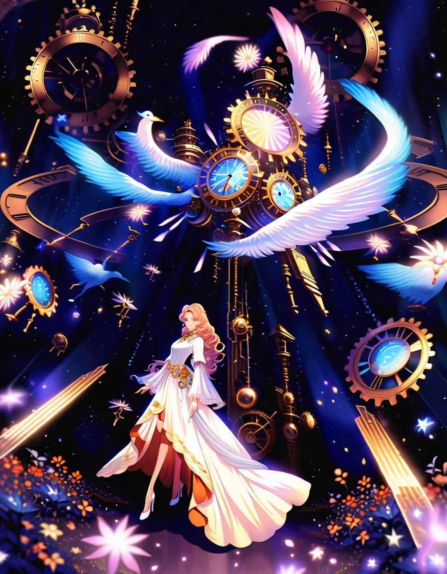 Enchanted Lady of Clockwork Dreams in Josei Manga Style