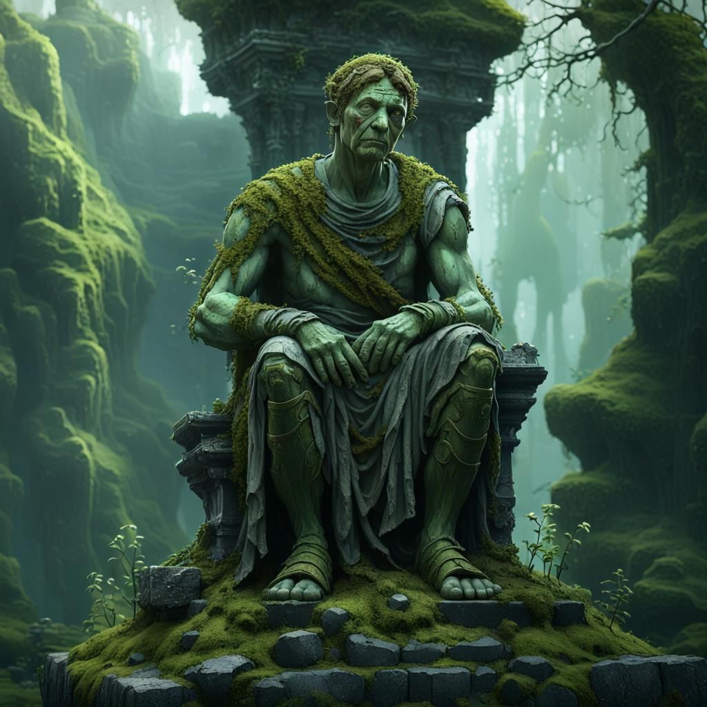 Ruined Statue of Fallen Culture in Dark Fantasy Art