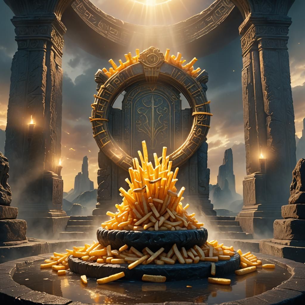 Mystical French Fries on Ancient Pedestal