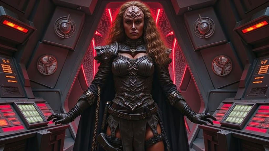 Epic Female Klingon Chancellor in Dramatic Sci-Fi Setting