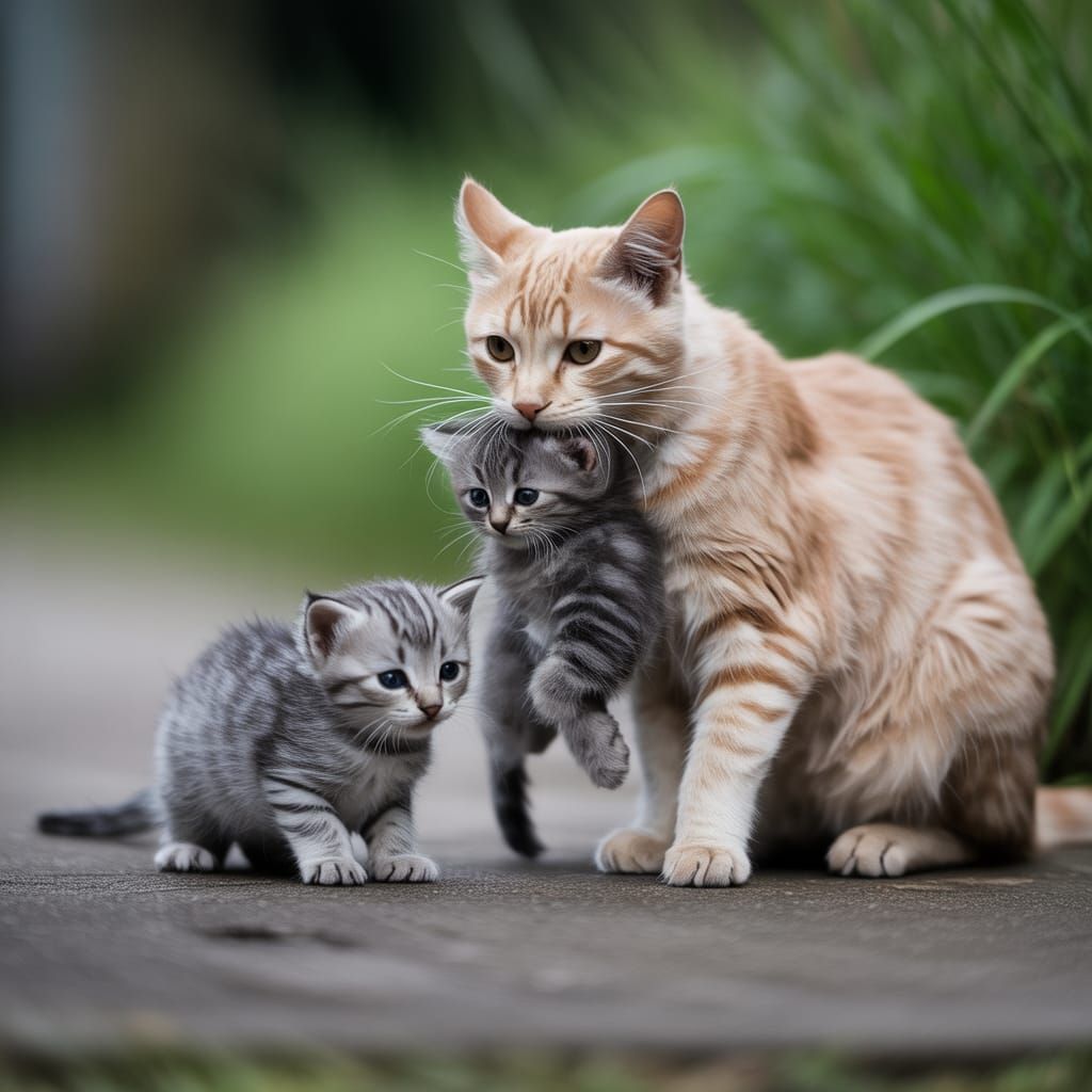 Mother Cat Carries Kitten Back to Litter