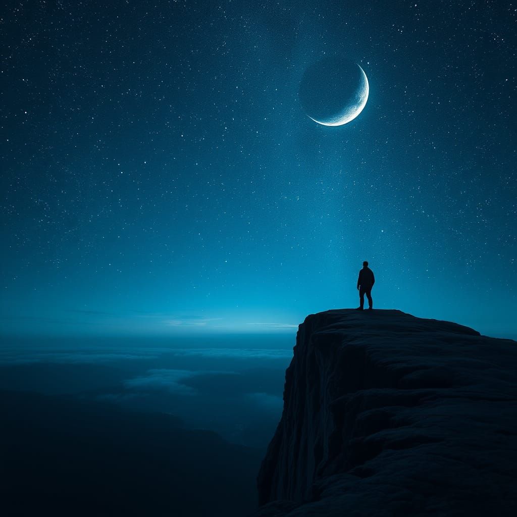 Ethereal Nightsky Scene with Lone Figure