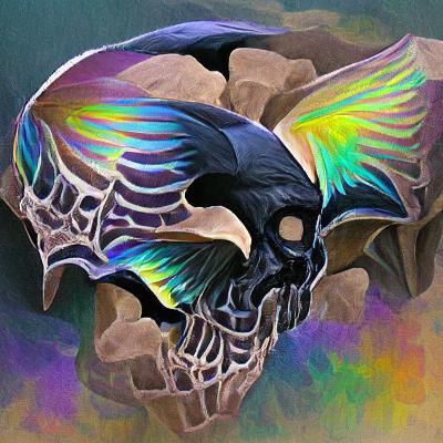 Dark Winged Skull on Chromatic Background