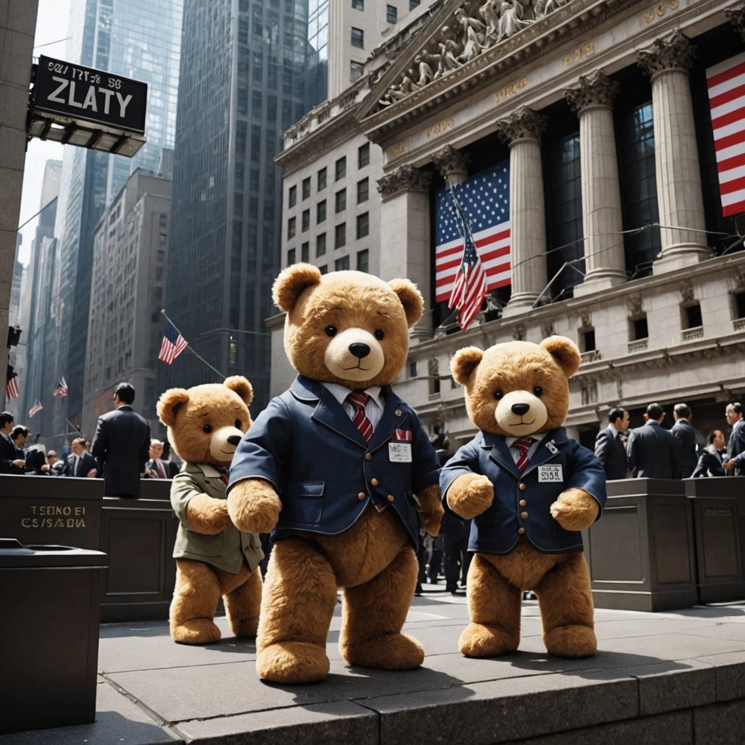 Teddy Bears Run the New York Stock Exchange in Anime Style