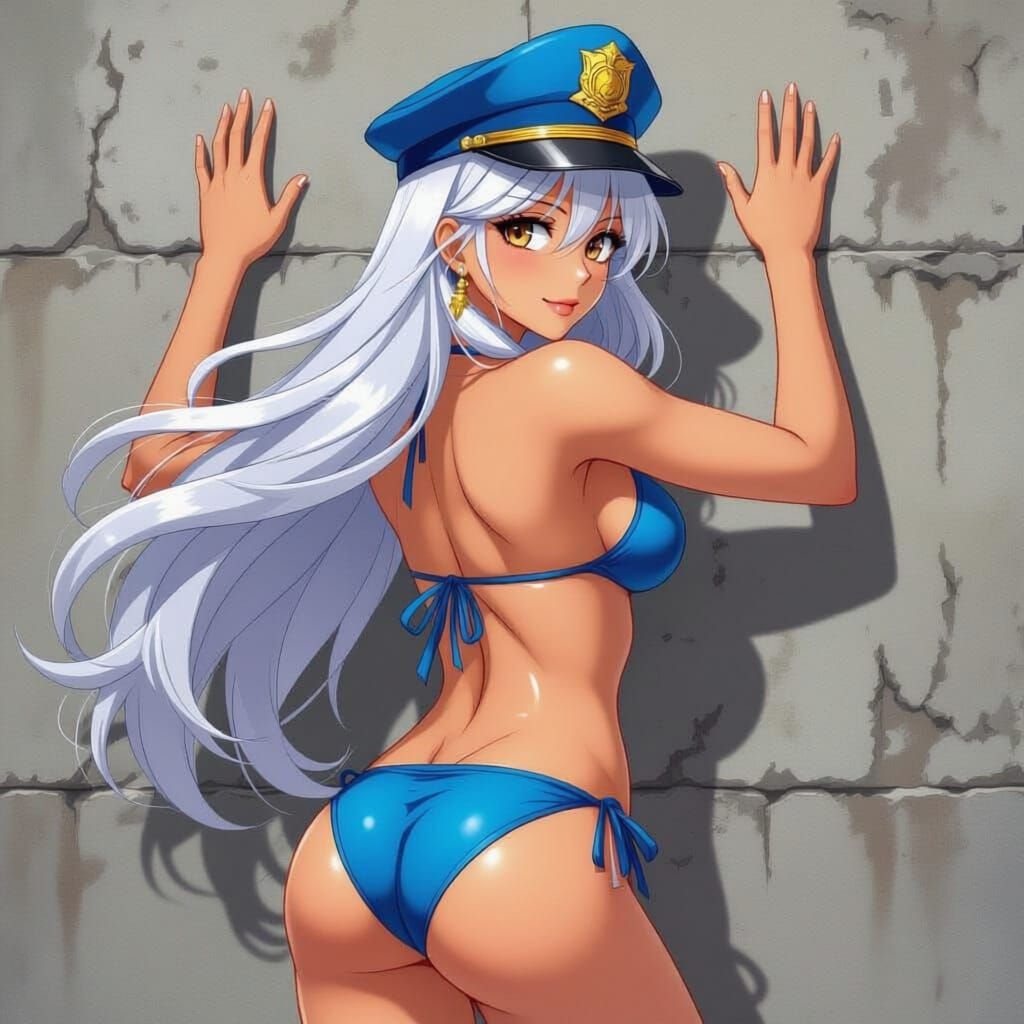 Anime Woman in Bikini and Police Cap