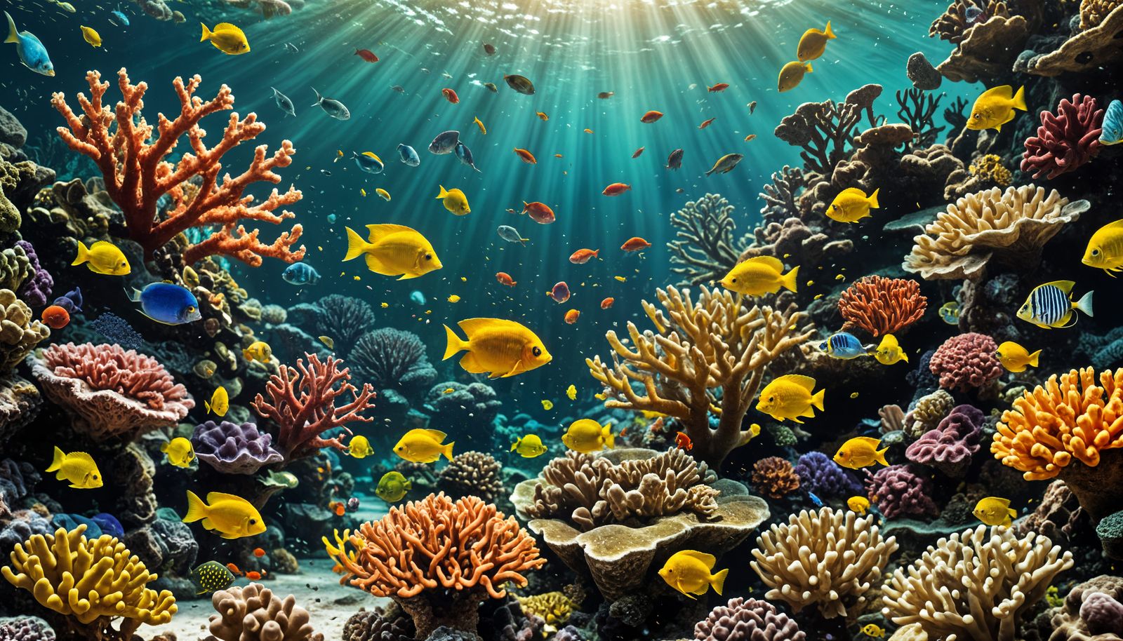 Underwater Coral Reef with Tropical Fish in HDR