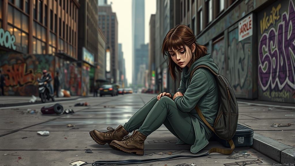 Gritty City Portrait of a Homeless Young Woman