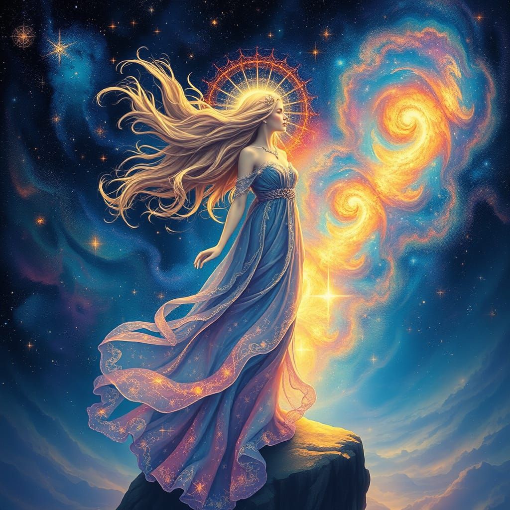 Celestial Goddess Radiates Cosmic Energy in Starlit Cosmic S...