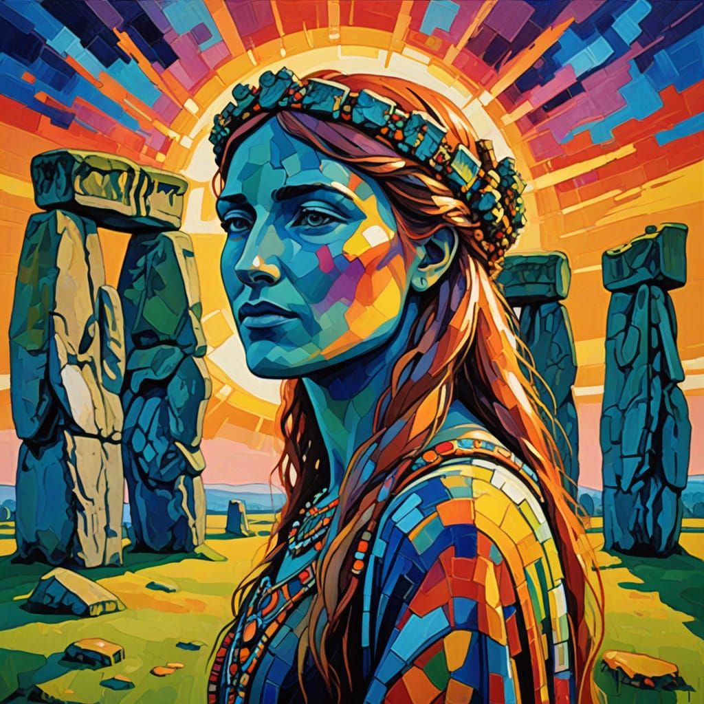 Goddess Aine at Stonehenge: Fauvist Oil Painting