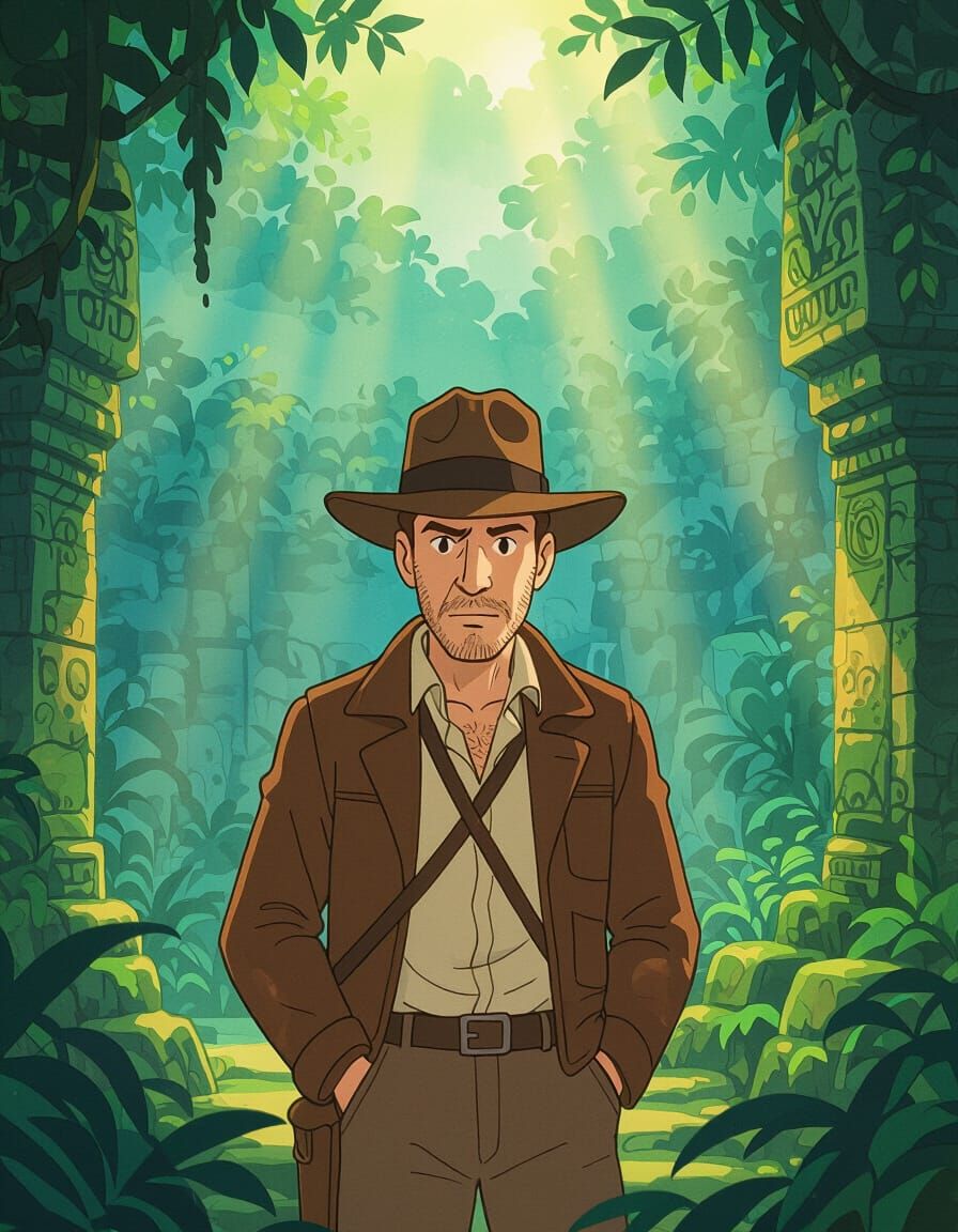 Indiana Jones in Hayao Miyazaki Art Style