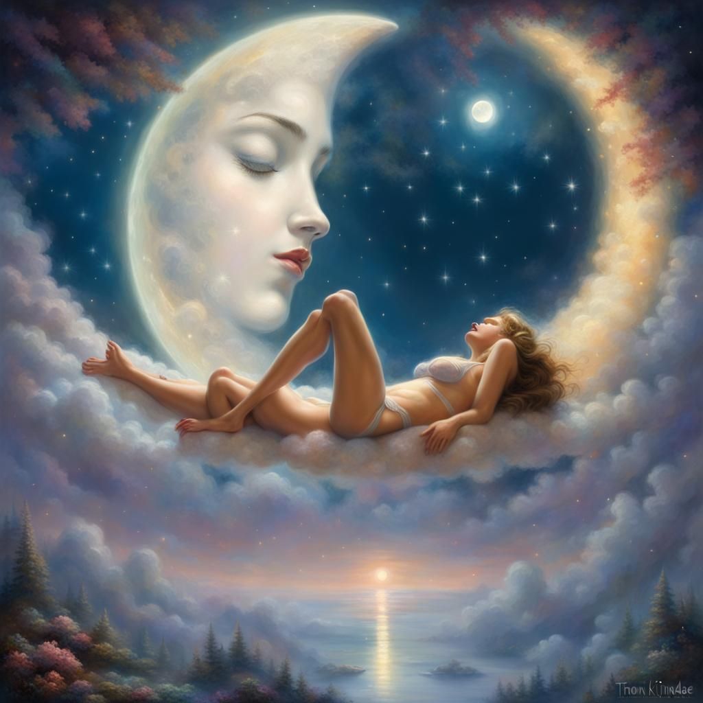Girl Sleeping on Moon in Ethereal Style