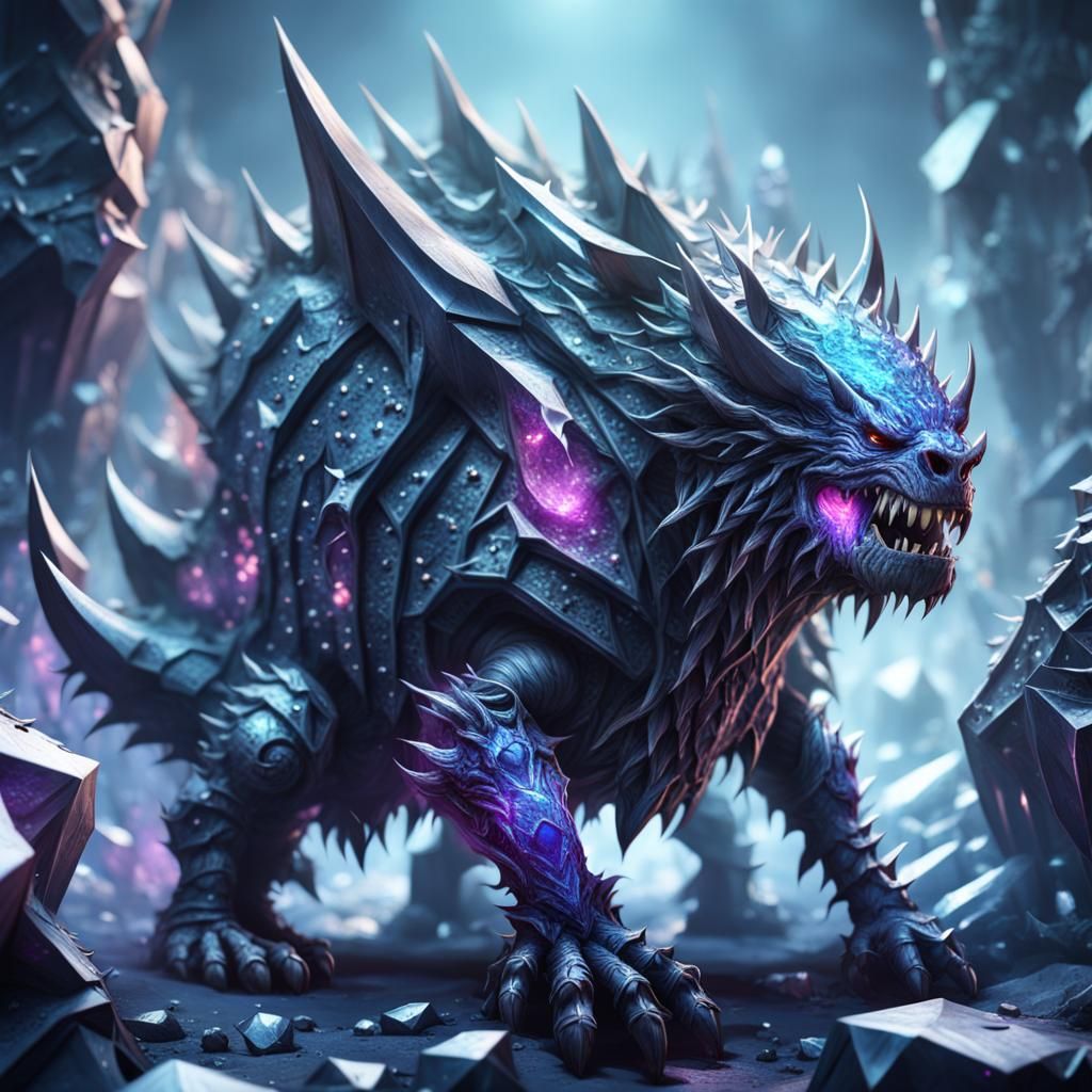 Crystallized Monster with Sharp Teeth and Crystals