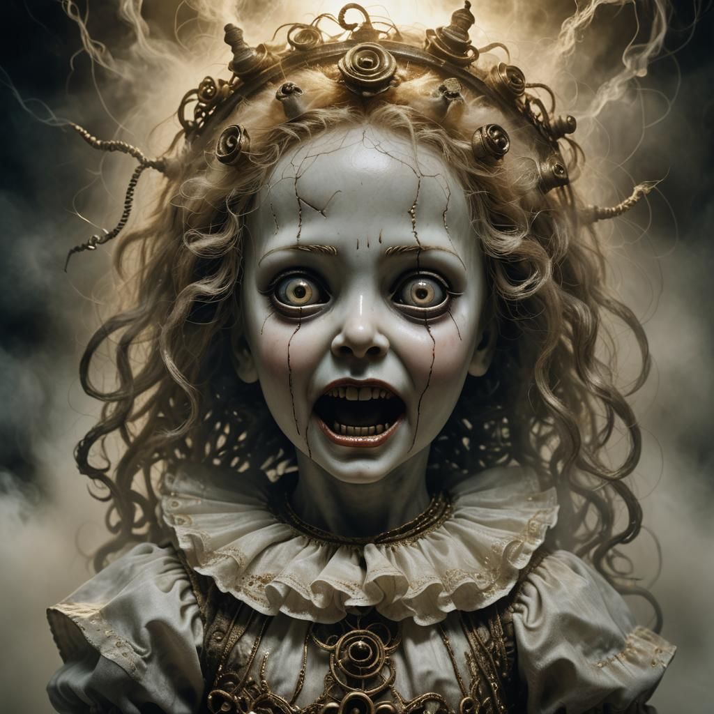 Possessed Doll Screaming in Dark Fantasy Art