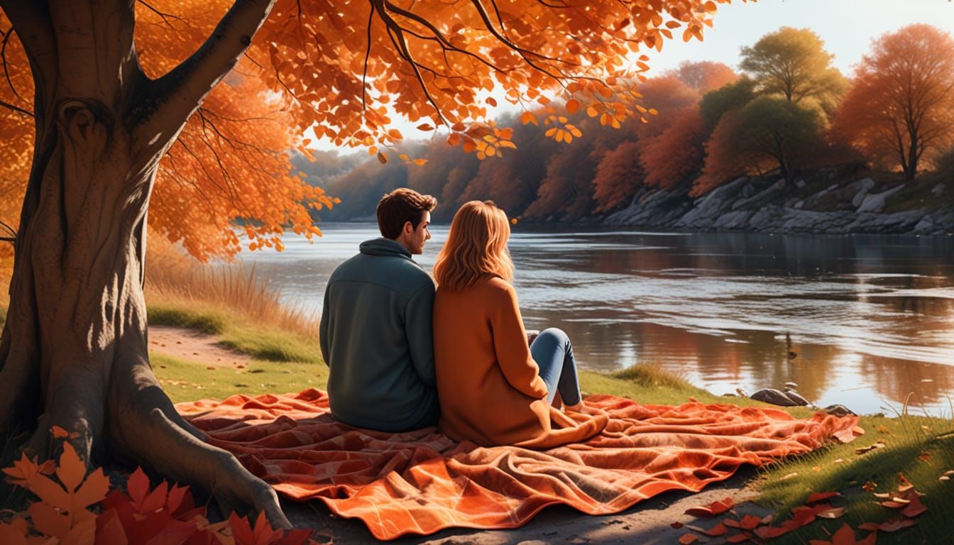 Romantic Date in Autumn: Whimsical Watercolor Illustration