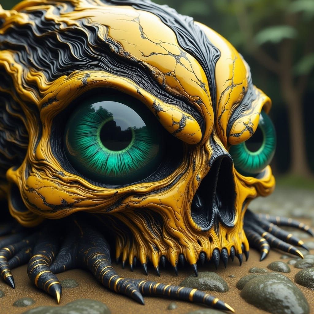 Biomechanical Eyeballs in Yellowish Marble Stone