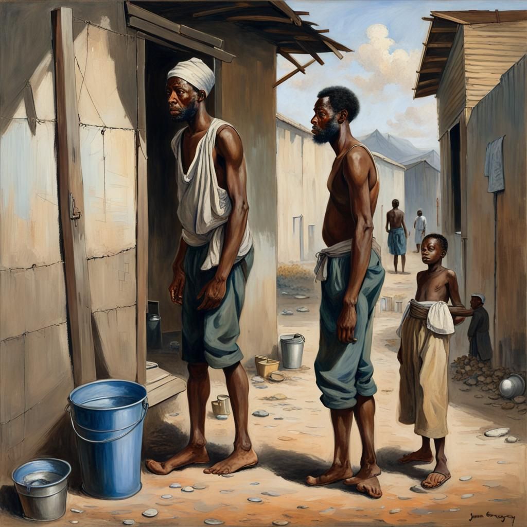 Squatter Camp Scene in Oil Painting Style