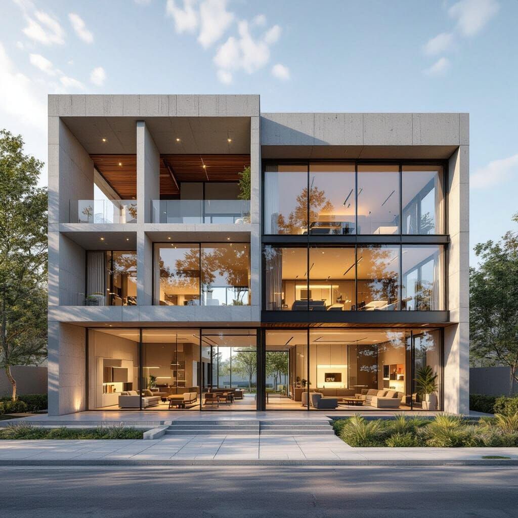 Modern Building Contrasting Structure and Finish