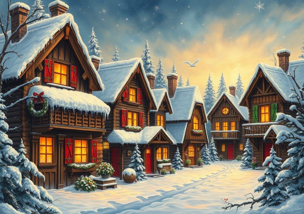 North Pole Houses in Rackham and Kinkade Style