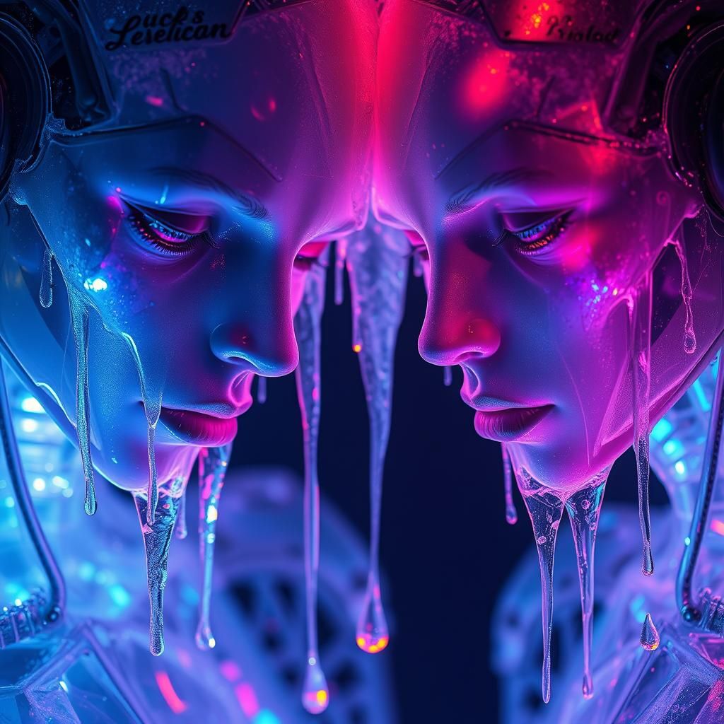 Bioluminescent Androids in Iridescent Ice Tears