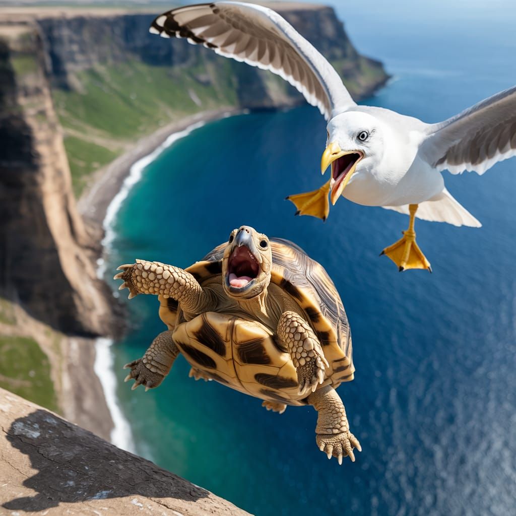 Bewildered Tortoise Plummets From Cliff Edge