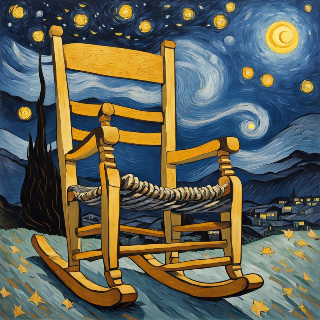 Rocking Chair Under Starry Night, Post-Impressionist Style