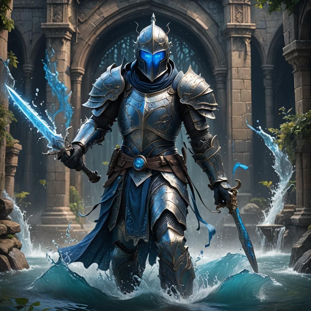 Water Knight with Blue Eyes: Fantasy Concept Art