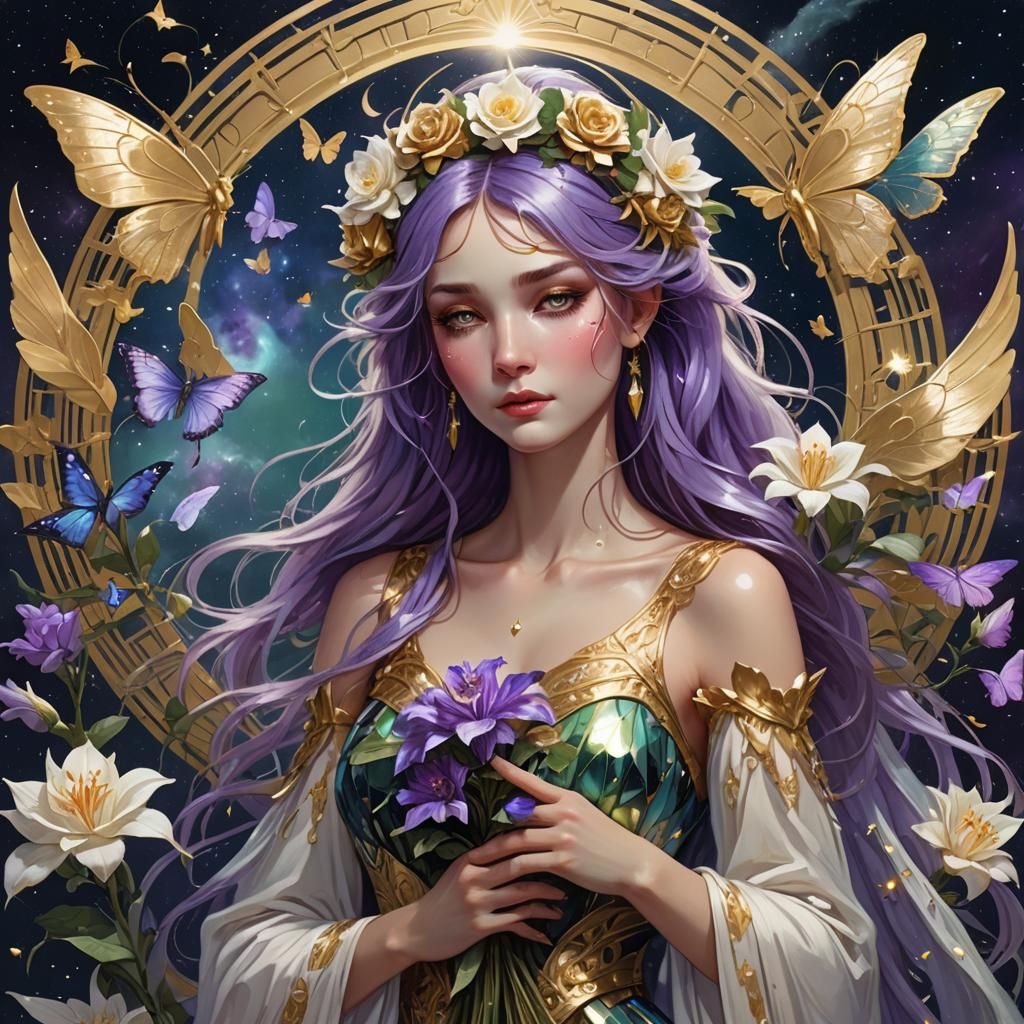 Weeping Fairy Portrait with Gold Roses
